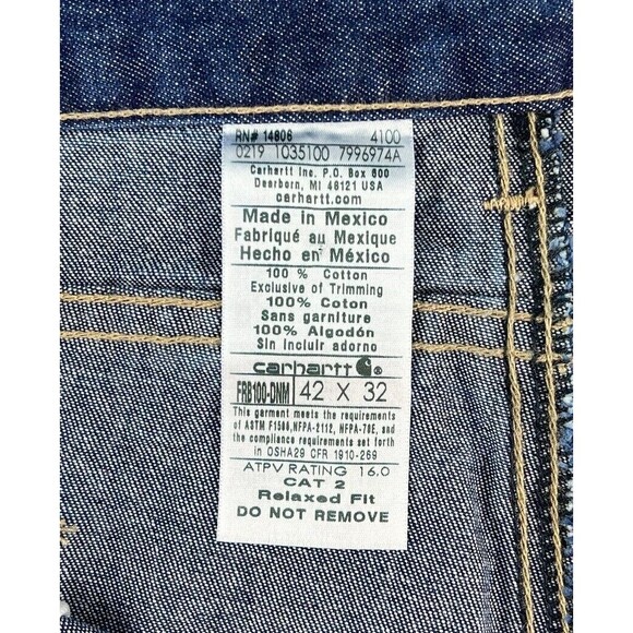 Carhartt Mens Flame Resistant Signature Denim Jean Relaxed Fit 42 X 32 Cat 2 NWT - Picture 10 of 12